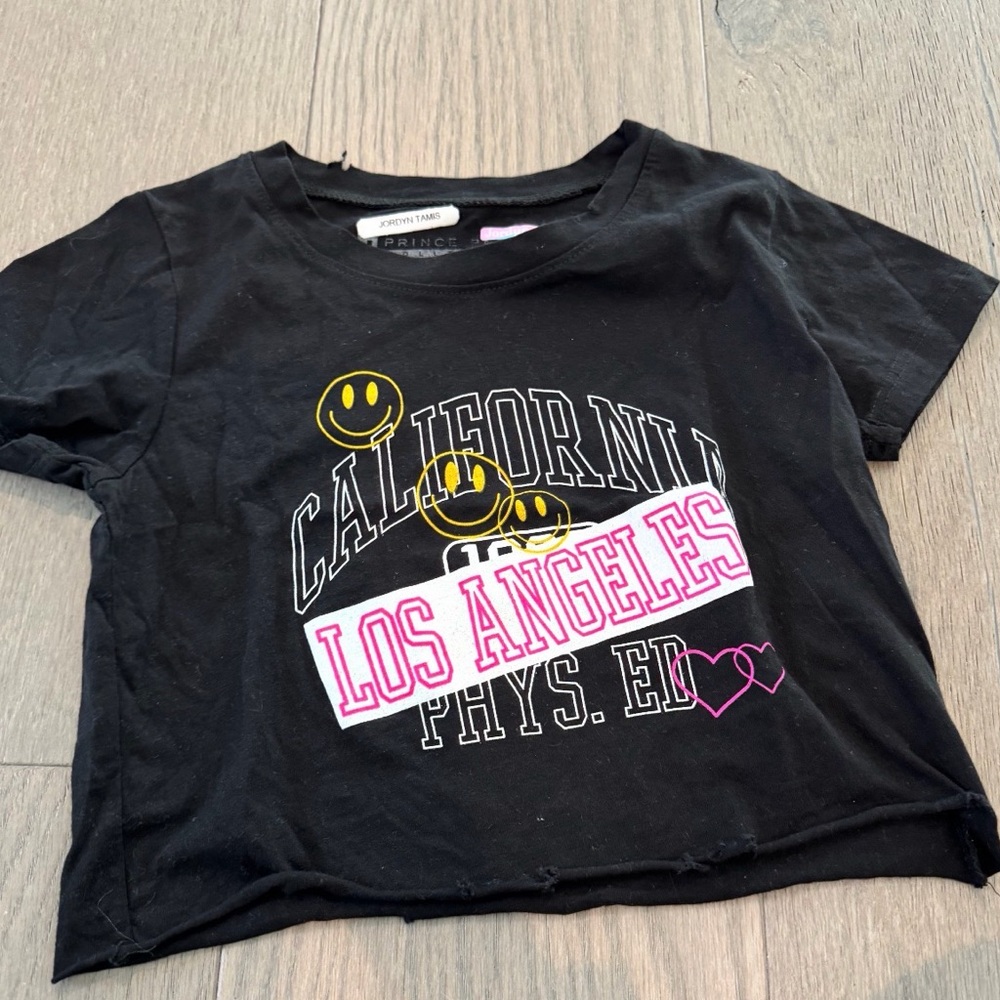 French Toast Black Kids T-Shirt with Smiley and Los Angeles Design